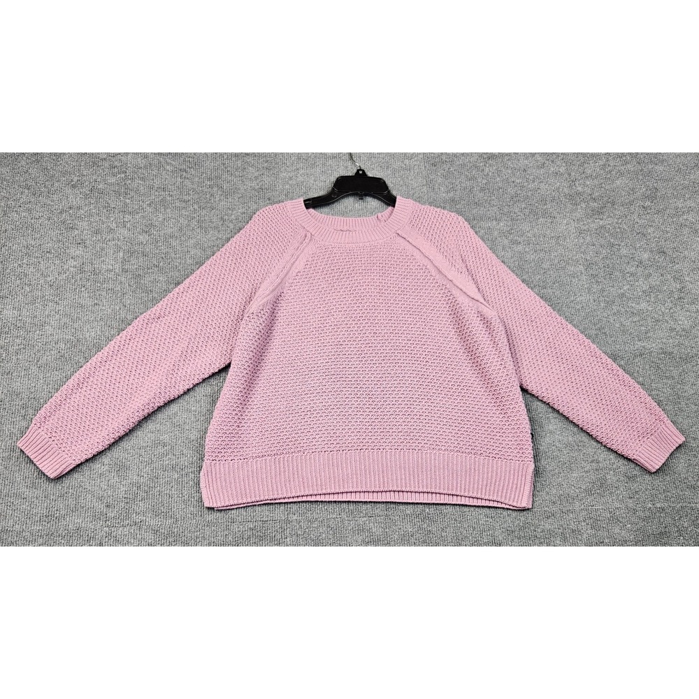 GAP Women Large Pink Textured Knit Pullover Sweater Raglan Sleeve Crew Neck L